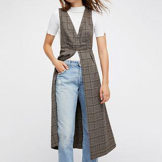 V-neck Long Plaid Vest