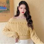 Off-shoulder Cable-knit Sweater Yellow - One Size