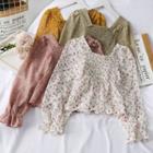 Square Collar Floral Folds Chiffon Top