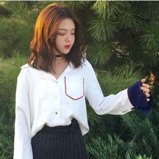 Contrast-trim Long-sleeved Blouse