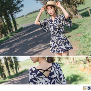 Cross Strap Back Patterned Playsuit