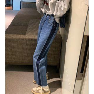 High Waist Wide Leg Contrast Trim Jeans