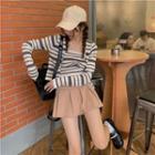 Striped Cardigan / Camisole Top / Plain Mini Skirt / Set