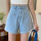 High-waist Pearl Denim Shorts