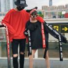 Couple Matching Long-sleeve Letter Strap T-shirt