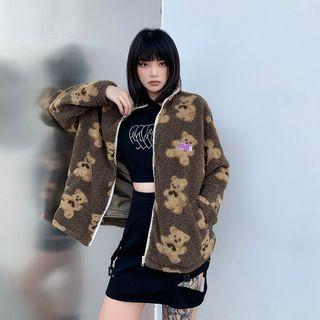 Bear Print Zip Fleece Jacket