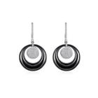 Sterling Silver Elegant Fashion Geometric Round Black Ceramic Earrings With Cubic Zircon Silver - One Size