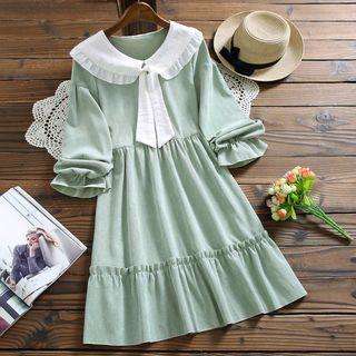 Bell-sleeve Corduroy A-line Dress