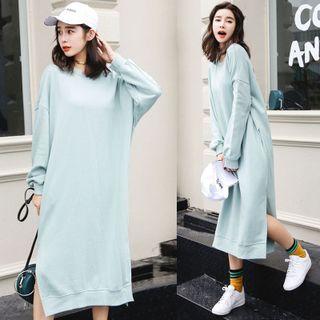 Plain Side Slit Midi Pullover Dress