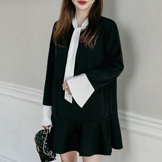 Tie-neck Ruffle-hem Dress
