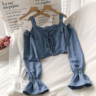 Flare-sleeve Cold Shoulder Blouse
