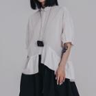 Short Sleeve Ruffle Asymmetrical Shirt