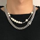 Faux Pearl Chunky Stainless Steel Necklace