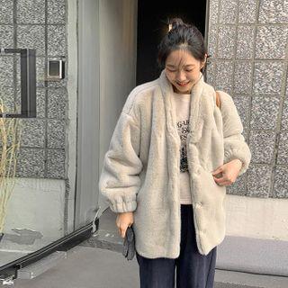 Snap-button Eco-fur Jacket Mint Green - One Size