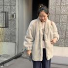 Snap-button Eco-fur Jacket Mint Green - One Size