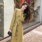 Long-sleeve V-neck Button-up Knit Dress