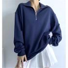 Long Sleeve Collar Zip-detail Loose-fit Sweatshirt