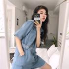 Loose-fit Short-sleeve Denim Playsuit