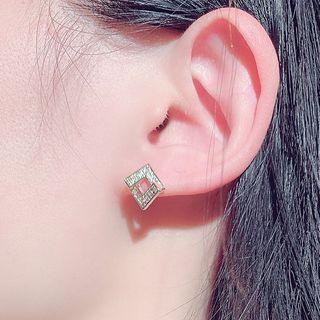 Square Rhinestone Earring 1 Pr - Gold - One Size