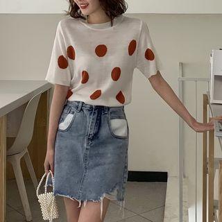 Short-sleeve Dot Knit T-shirt