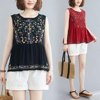 Embroidered Round-neck Tank Top