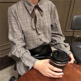 Plaid Bell Sleeve Blouse As Shown In Figure - One Size