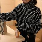 Turtle-neck Striped Sweater / Wide-leg Knit Pants