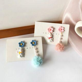Rabbit Pom Pom Asymmetrical Alloy Dangle Earring