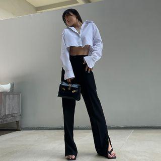 Plaid Cropped Oversize Shirt