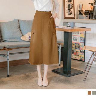 Frayed Edge Midi A-line Skirt