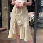 Floral Chiffon Asymmetric Ruffled Midi Skirt