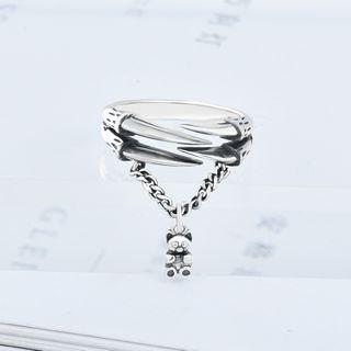 925 Sterling Silver Bear Open Ring Silver - One Size