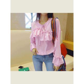 Tie-neck Ruffle-trim Top