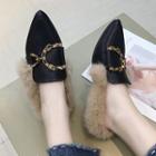 Embellished Furry Pointy-toe Mules