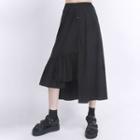 Plain Drawstring-waist Asymmetric Midi A-line Skirt