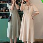 Elbow-sleeve Polo A-line Midi Dress