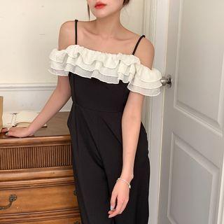 Cold Shoulder Ruffled Wide Leg Jumpsuit