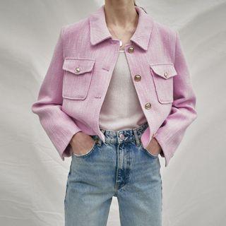 Collared Flap-pocket Tweed Jacket