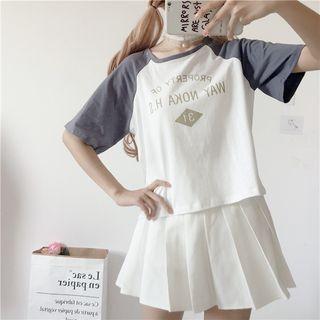 Elbow-sleeve Lettering Raglan T-shirt