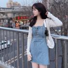 Plain A-line Lace-up Overall Dress