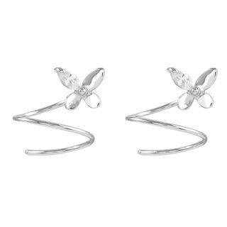 Butterfly Rhinestone Swirl Alloy Through & Through Earring 1 Pair - Silver - One Size