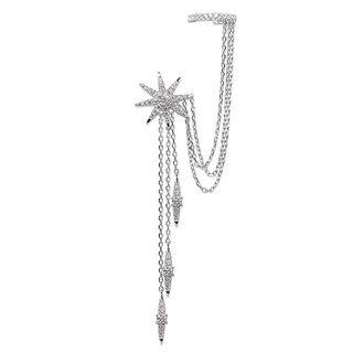 Rhinestone Star Fringed Earring 1 Pc - Sterling Silver Needle - Left Ear - Silver - One Size