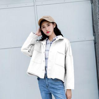 Fray Hem Snap Button Jacket