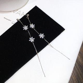 Rhinestone Flower Dangle Earring 1 Pair - Two Flower - Silver Steel - Silver - One Size