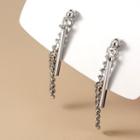 Bar & Chained Sterling Silver Fringed Earring 1 Pair - Silver - One Size