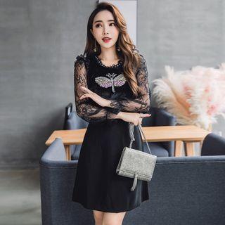 Long-sleeve Embellished Dragonfly Dress