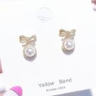 Bow Faux Pearl Earring 1 Pair - Gold - One Size