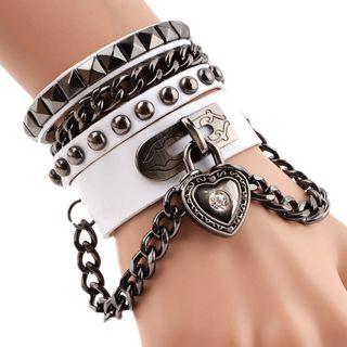 Alloy Heart Lock Chained Faux Leather Bracelet