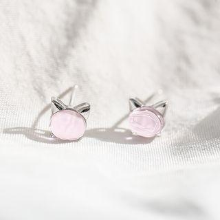 925 Sterling Silver Rhinestone Cat Earring As Shown In Figure - One Size