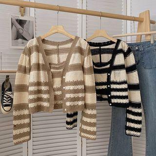 Set: Long-sleeve Striped Cardigan + Camisole Top